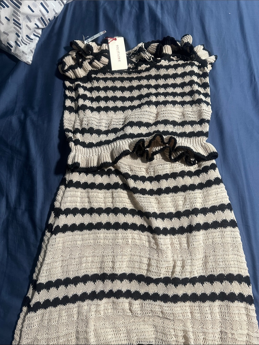 Solitaire Black and Cream Striped Knit Dress